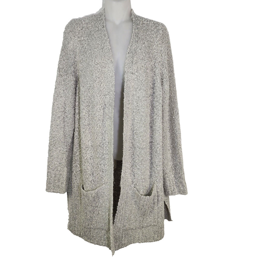 Tribekka 44 Cardigan Sweater Medium Gray Cozy Knit Open Front Pocket Long Sleeve